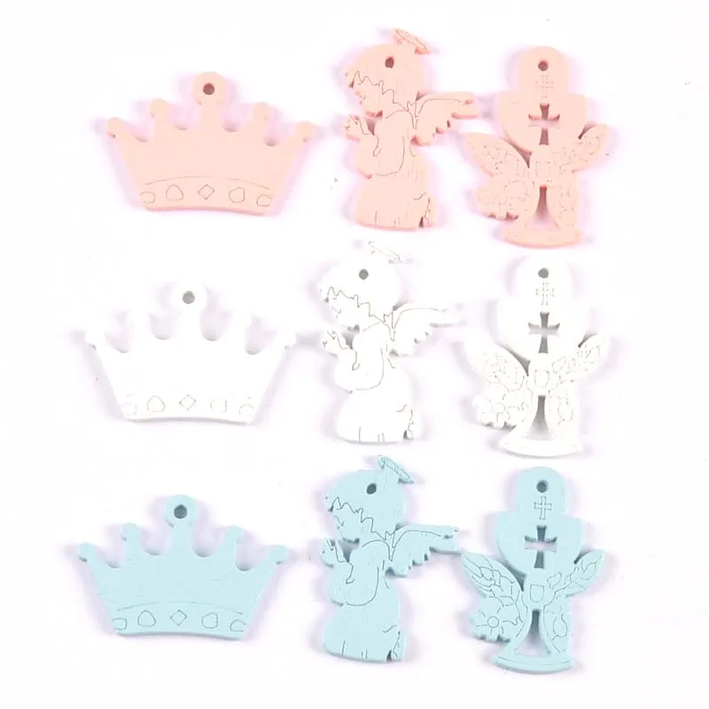 Fai da te croce in legno angelo Charms ornamenti ciondolo blu/rosa Baby battesimo decorazioni gioielli festa 30 pz cp3275