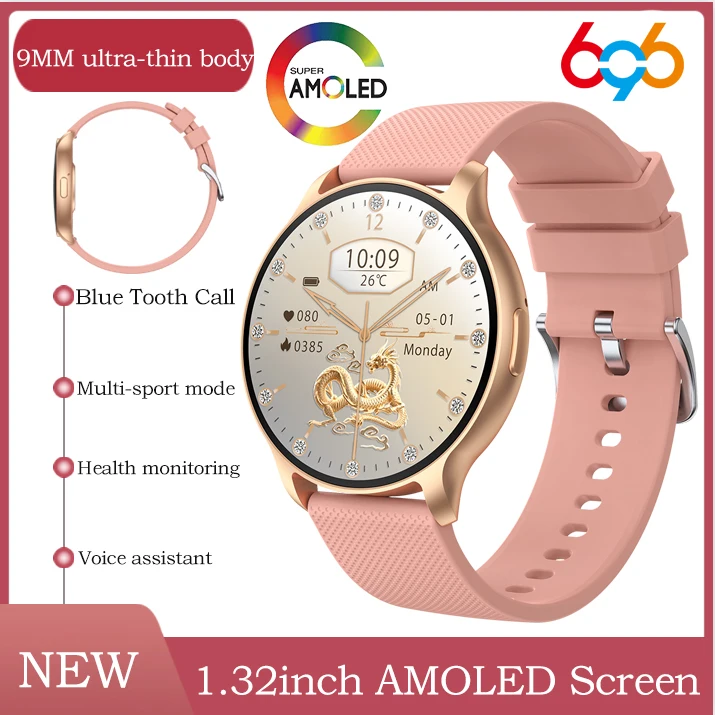Ultra-thin AMOLED Screen Blue Tooth Call Smart Watch  Music Health Lady Clock Sports Weather Smartwatch Information Reminder