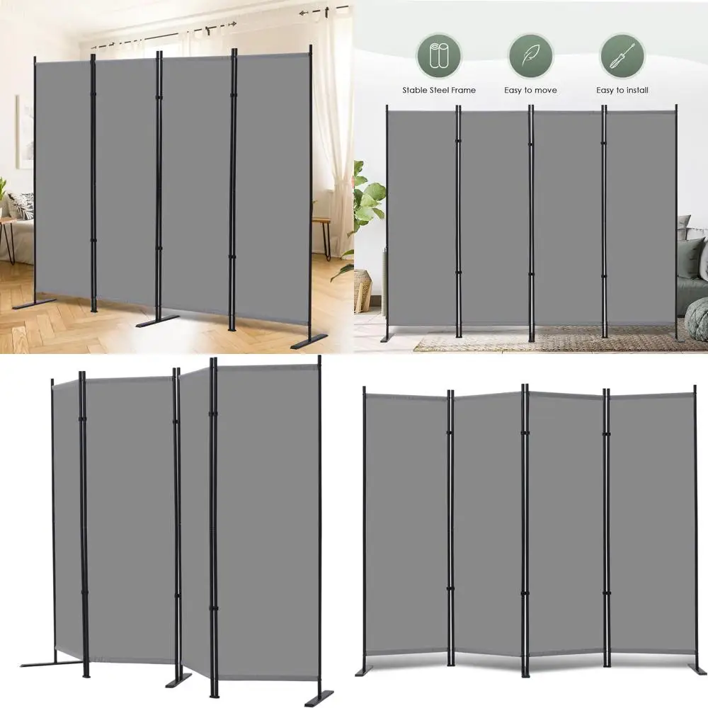 

89 W x 71 H Grey 4-Panel Freestanding Room Divider for Privacy and Space Separation