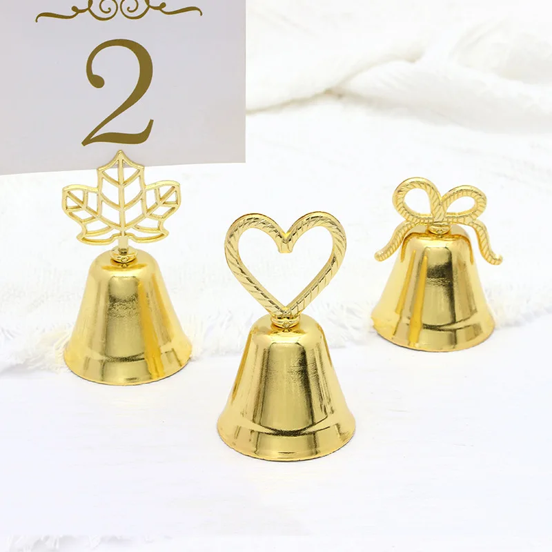 

Silver and Gold Blessing Bell Place Card Holder, Wedding Table Decoration Favors, Photo Holder, 100Pcs