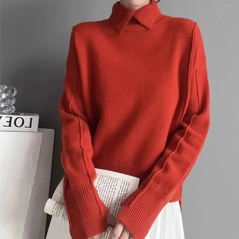 

Autumn Winter Long Sleeves Women Sweater Pullovers Knitted Loose Female Knitwear Solid Color Fashion Ladies Knitting Sweaters