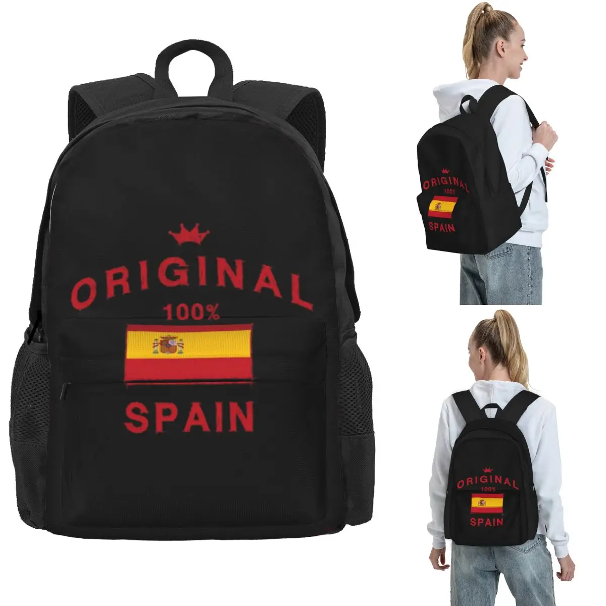 

Spain Spanish Flag Backpack Hot Sale Daypack Large Capacity Boys Girls BookBag School Bag Shoulder Bags for Men Women