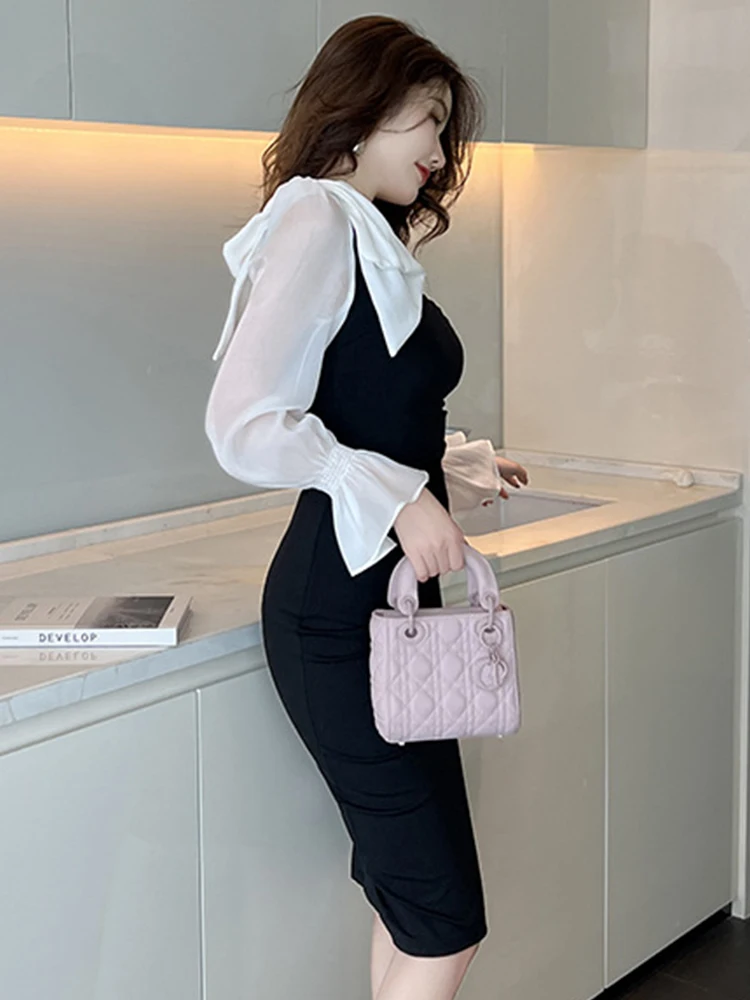 Primavera otoño moda Mujer vestido de noche elegante dulce Sexy cuello Diagonal ceñido al cuerpo por debajo de la rodilla fiesta de graduación bata Mujer Vestidos