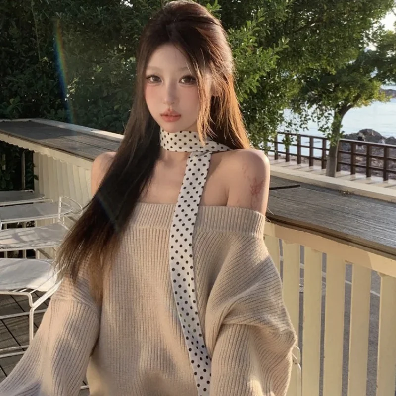 Ins Korean Version White Polka Dot Long Scarf  Spring Summer Temperament Retro Versatile Scarf Scarf Ribbon Scarf For Women