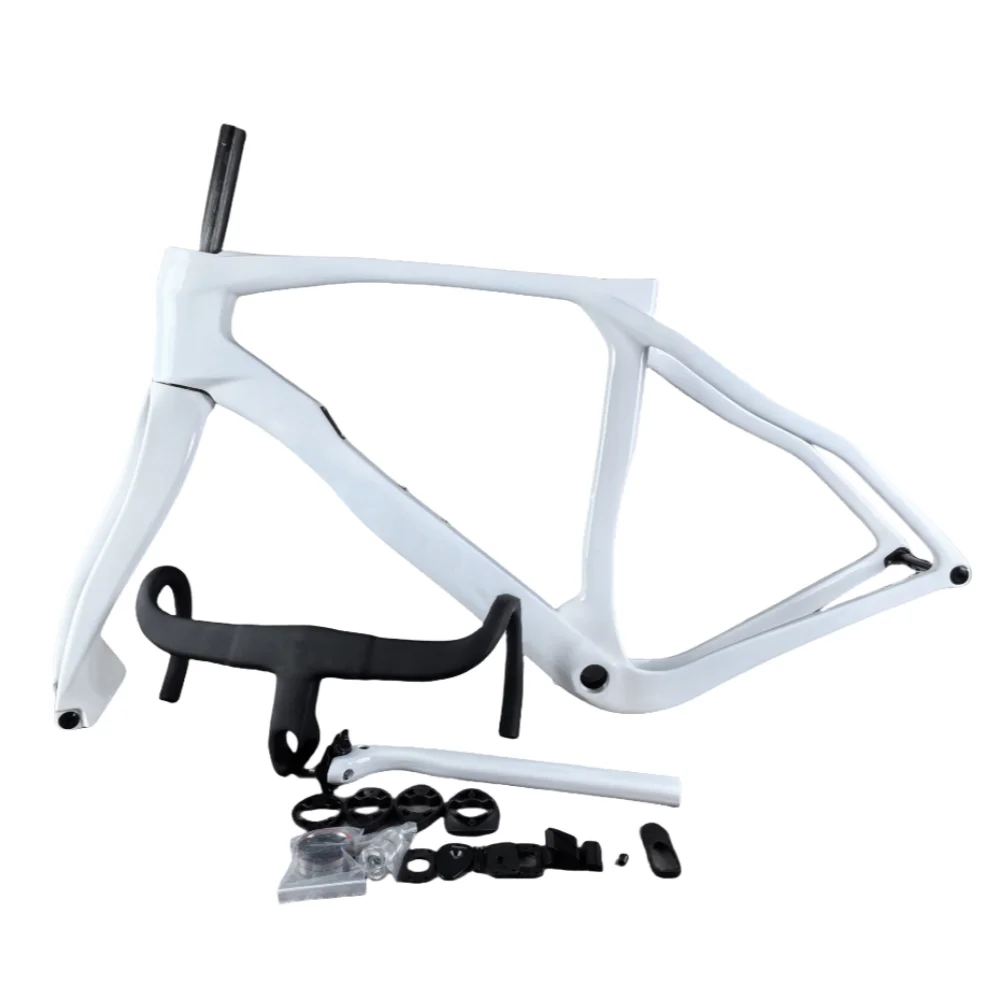 

Gravel Carbon Bike Frame Di2/Mechanical BSA Compatible Lightweight Racing Bicycle Frameset Full Internal Routing EU DPD White