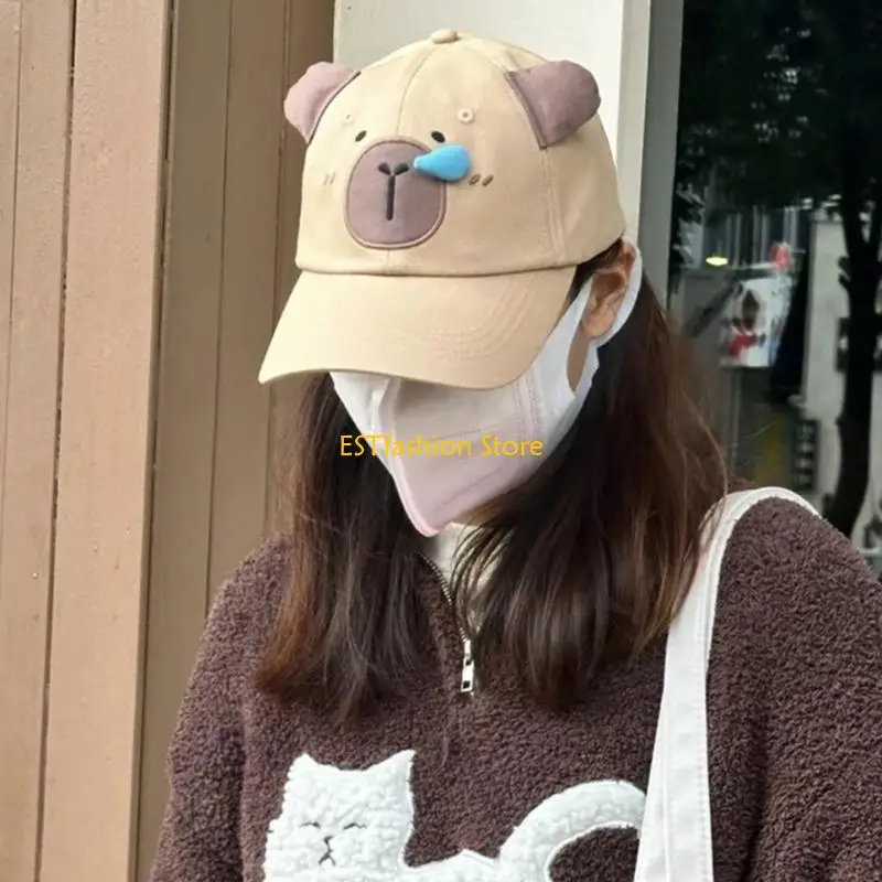 Y5GC الكرتون قبعة بيسبول مع آذان كابيبارا قبعات الشمس النشاط في الهواء الطلق قبعة طويلة الحواف قابل للتعديل منقار البط قبعات #5