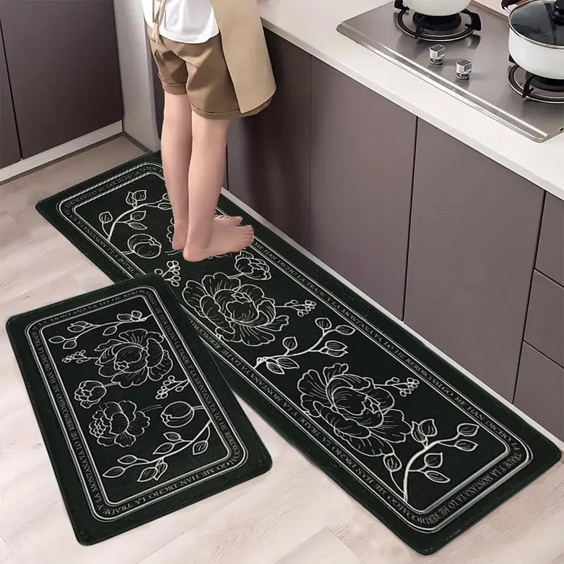 

Kitchen rose flower Floor Mats,Non-slip Soft Cozy Area Mats Strip Kitchen Rug Washable Carpet For Kitchen Decor
