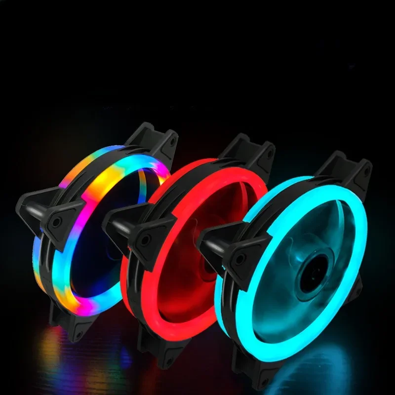 12cm Dual Ring LED Case Fan RGB Silent Computer Chassis Cooler High Airflow Desktop PC Host CPU Cooling Fan Quiet High‑Speed Lar