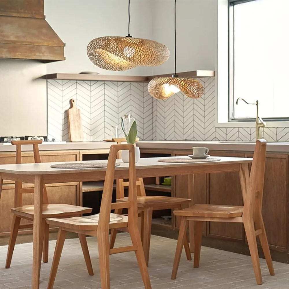 40/50/60cm E26/E27 Wicker Woven Pendant Lights Shades Natural Bamboo Chandeliers for Living Room Bedroom Restaurant Room Decor