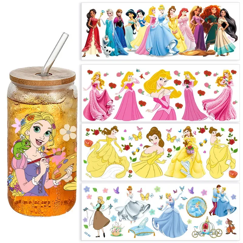 Waterproof decorative decal Princess Dtf Stickers UV Crystal DIY Stickers Ariel Elsa Belle Water Cup Stickers