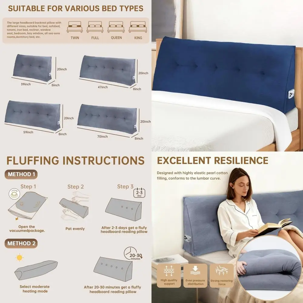 

Подушка King Size на танкетке для общежитий, дневных кроватей, поддержка спины, чтение, темно-синий