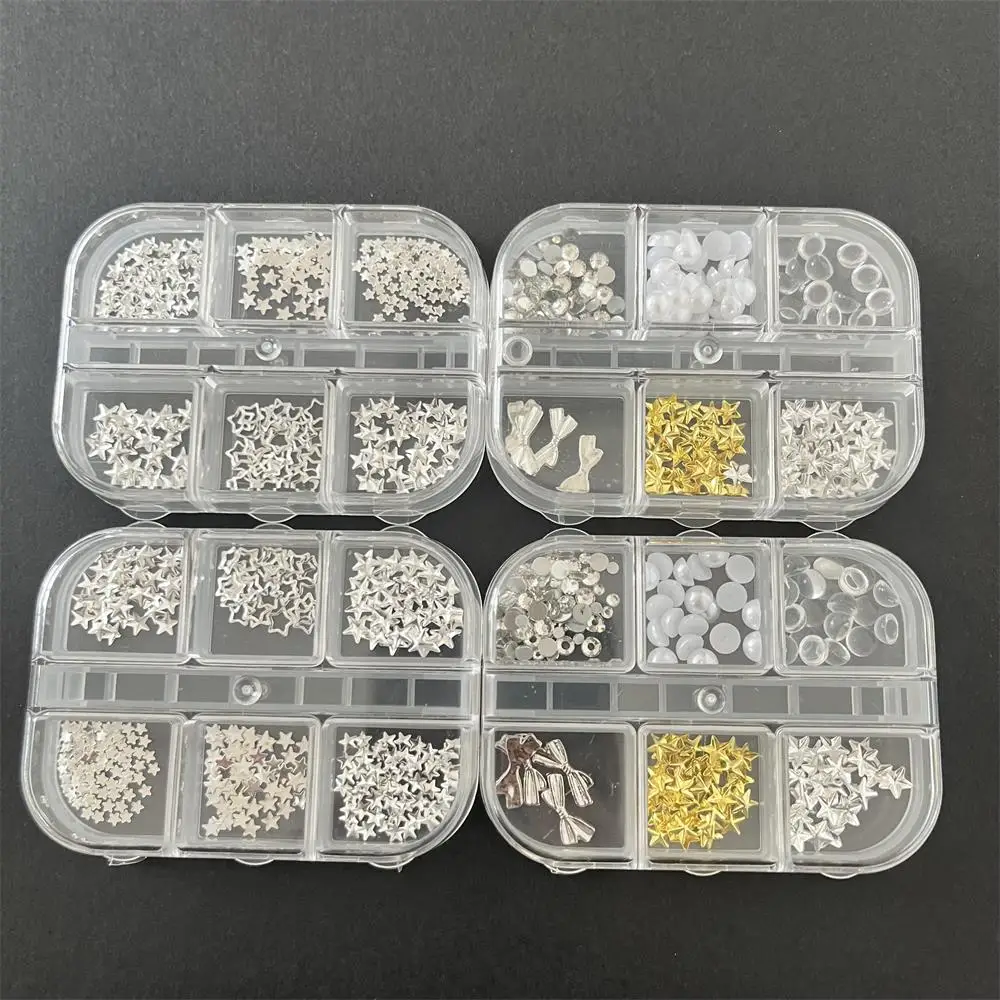 6Grids Y2K 3D Silver Star Nail Art Charms Nail Rivet Studs Five-Pointed Starlight Alloy Manicure Jewelry DIY Nail Art Supplies *