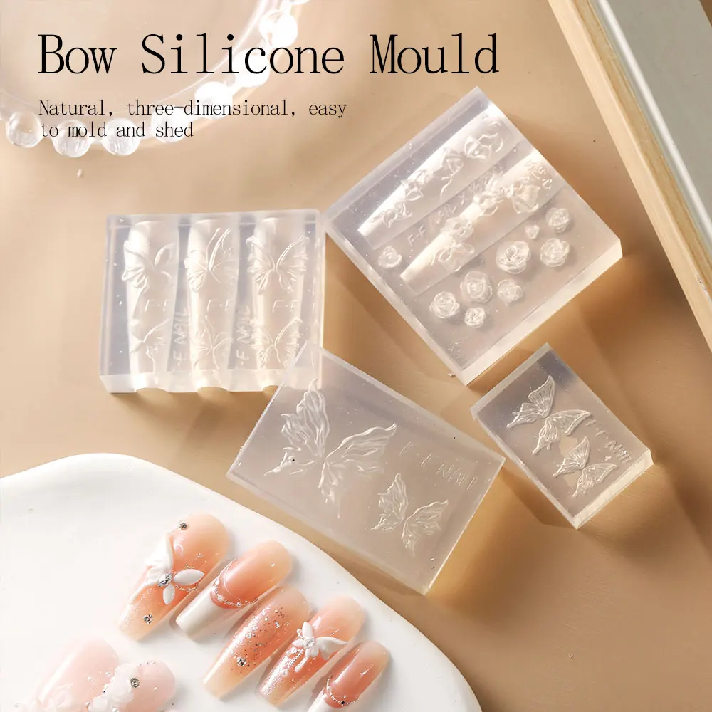3D Silikon Nagelform Schmetterling Rose Design für DIY Maniküre Vorlage Carving Nail Art Charms Schablone Werkzeug ﻿