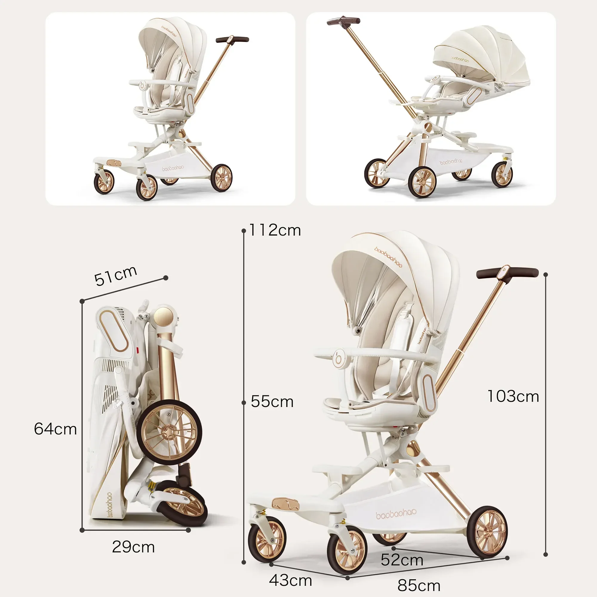 Foldable Lightweight Baby Stroller with Sunshade Sitting and Lying Two Mode Infant Stroller Four-wheel Anti Rollover