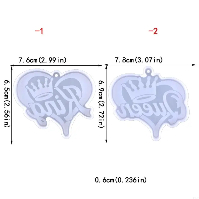 R9JE Resina molde o chaveiro silicone Crown-Padrengo do coração Epóxi Charm Mold Diy Dia