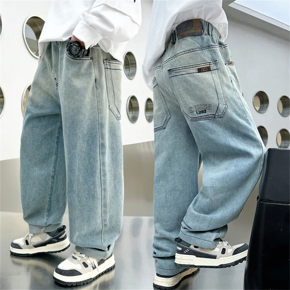 

868 Korean Version Of Boys Street Dance Jeans Wide Leg Pants Children's Students Kid Jeans Denim Straight Leg Pants