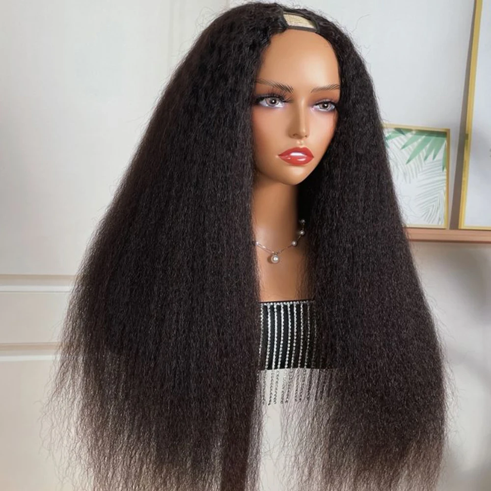 

Парики V-образной формы Yaki для чернокожих женщин Kinky Straight Full Machine Синтетические парики V-образной части Yaki Straight Glueless Clip in Vpart Wig