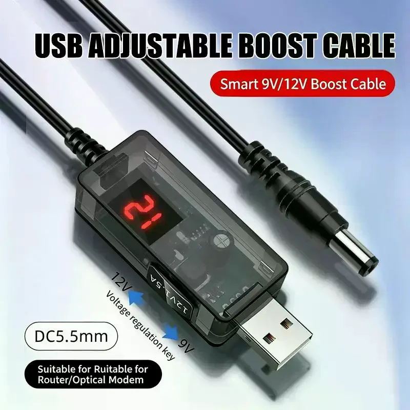 USB Power Boost Line Boost Converter With Indicator Light Dc 5V To Dc 9V/12V Step Up Module 1M USB Adapter Cable 2.1x5.5mm Plug