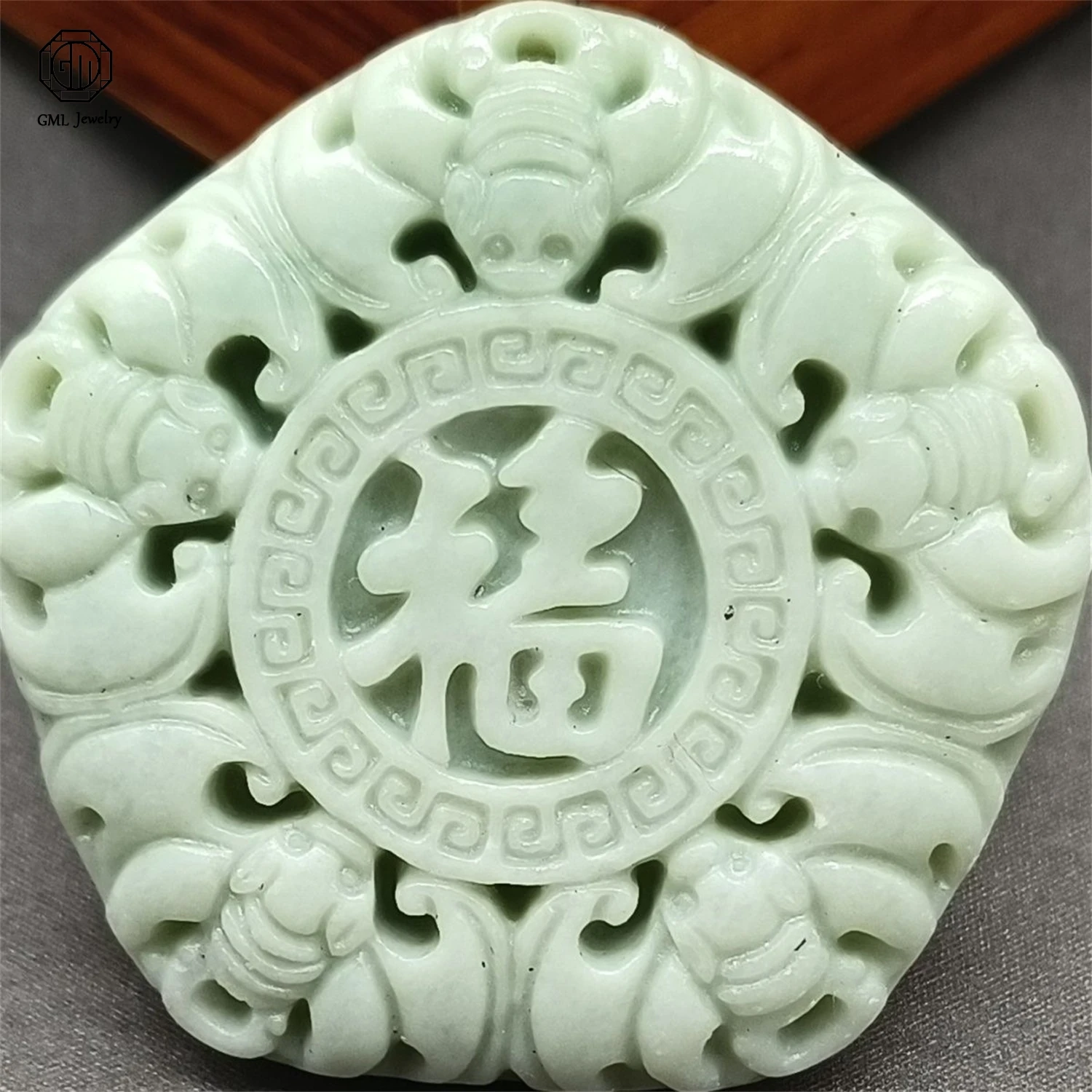 Natural Guizhou Jade Pendant Five Blessings Longevity Charm Hand Carved Traditional Chinese Style Jade Necklace Amulet Vintage