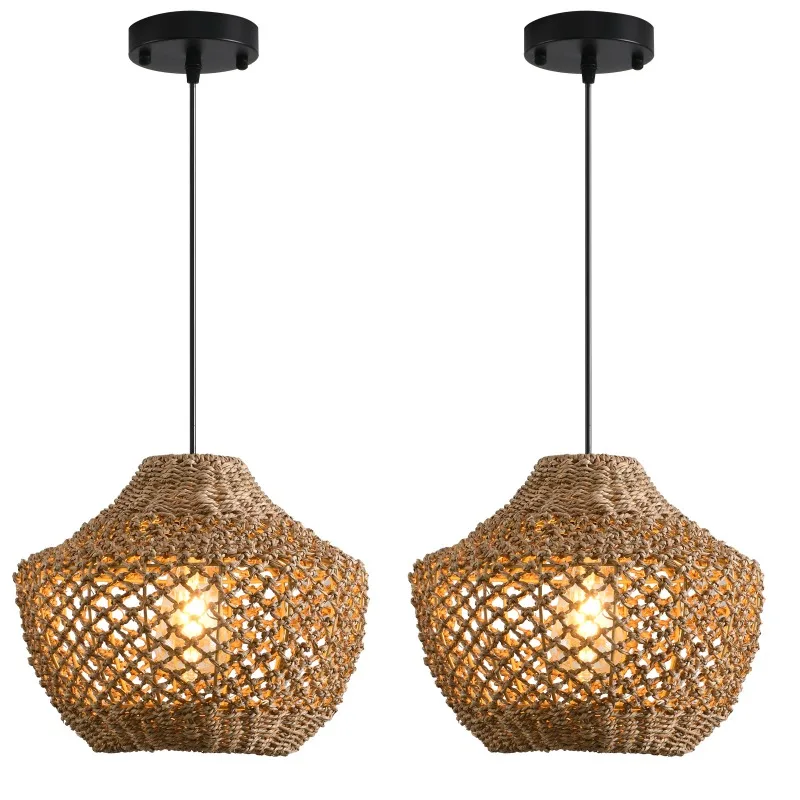 Wabi-sabi Bamboo Pendant Lamps Ceiling Lights Rattan Wicker Lustre Hand Knit Braiding Suspended Home Dining Braided Decoration