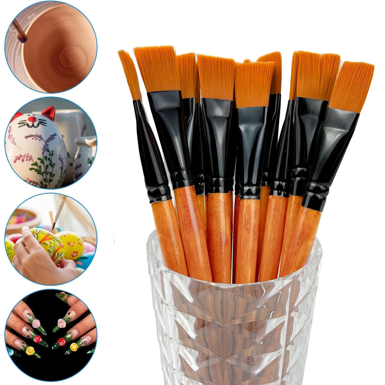 12本ワイドフラットアクリルペイントブラシ - 3/4インチ合成ナイロン毛、ディテールアートペインティング、オイル、水彩用 - バルクペイント