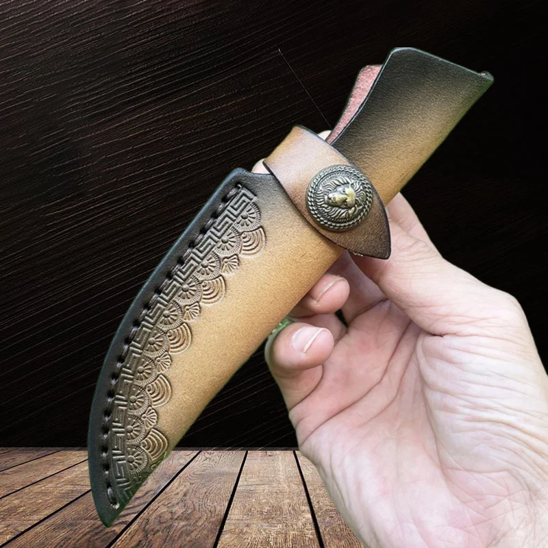 

18.5cm Genuine Cowhide Fixed Blade Knife Case Real Leather Knife Sheath Outdoor Camping Portable Carrying Tool Storage Bag