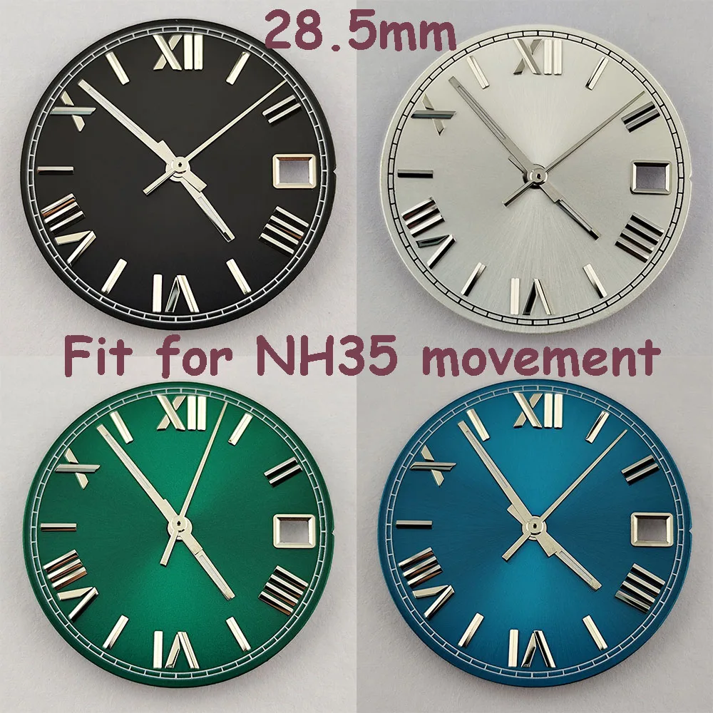

28.5mm watch dial NH35 Roman metal nail dial black gray green blue dial suitable for NH35 movement case watch pointer accessorie