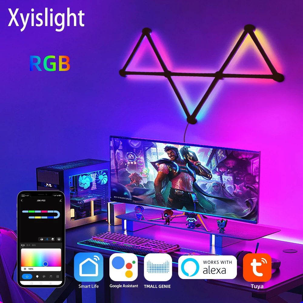 WiFi LED Wall Lights Color Dimmable Smart Music Sync Rhythm RGB Atmosphere Light for GamingRoom Home Wall Decor Light Bars Kit