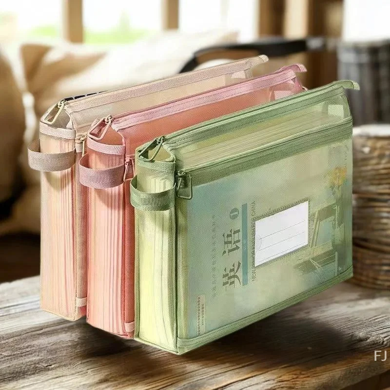 

[YU]Double-Layer Subject Tutoring Bag Large Capacity Book Bag Classification Document Bag Transparent Portable Storage Bag