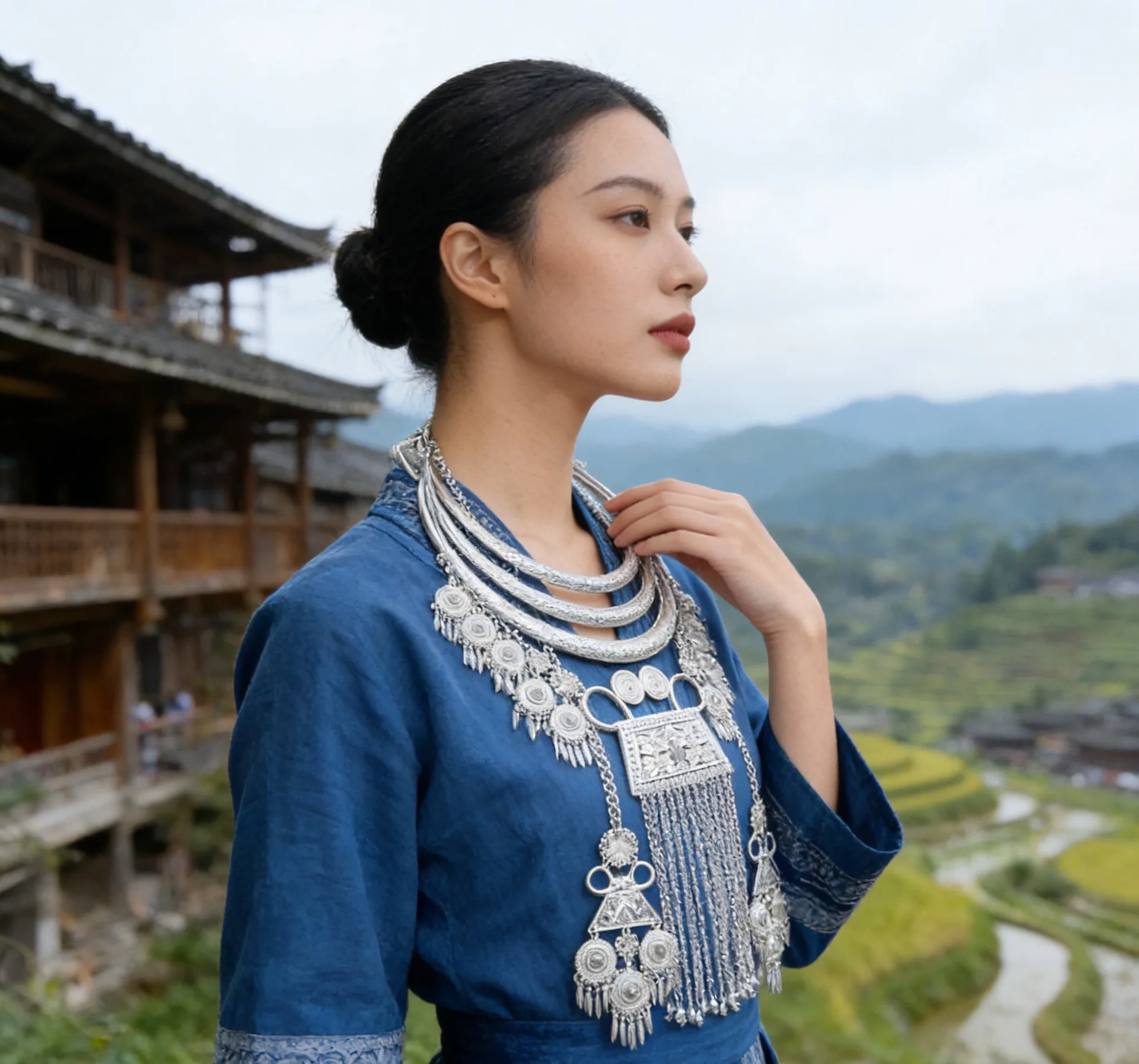 Traditional Miao Silver Love Heart Pendant Necklace Hmong Wedding Jewelry Ethnic Choker Drop Oil Tassel Female Accessory Gift