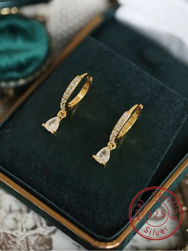 

925 Sterling Silver Simple Fashion Colorful Zircon Water Drop Hoop Earring For Women Dating Partyt High Quality Fine Jewelry
