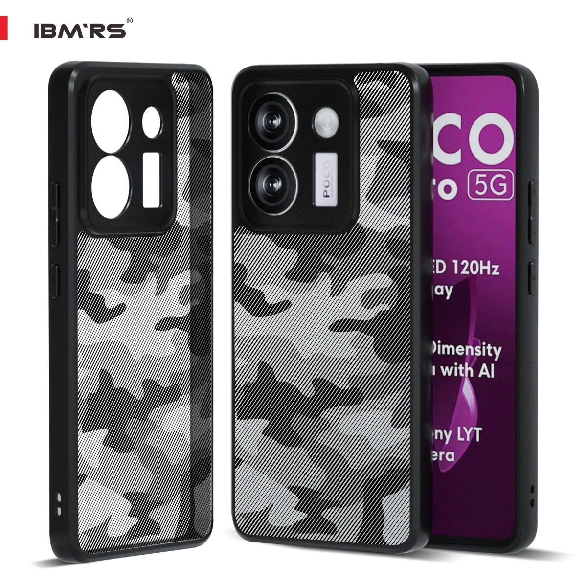 

IBMRS for Poco M7 Pro 5G Case, Camouflage Shockproof Cover, PC+TPU Dual Layer Heavy Duty Armor