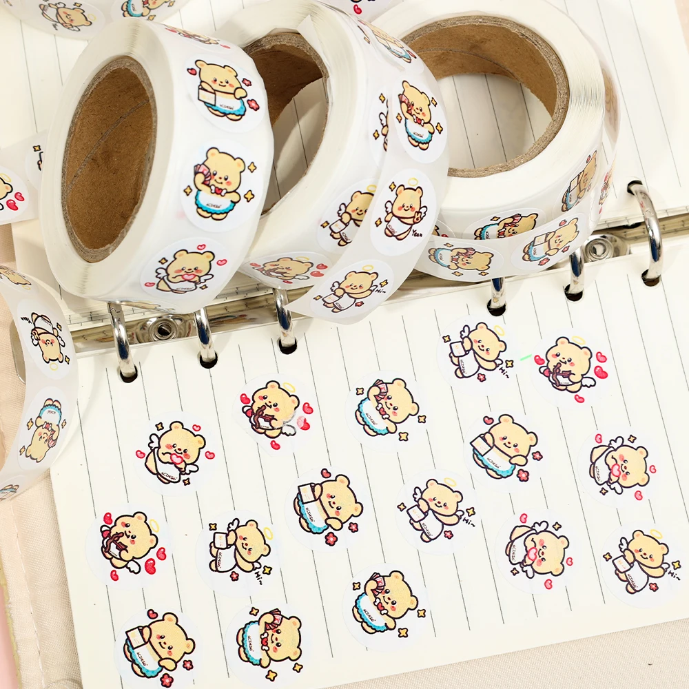 5/1Rolls Cute Cute Teddy Bear Stickers Self-adhesive Yellow Animinal Hand Account Paster Cup Notebook DIY Decoration Accessories