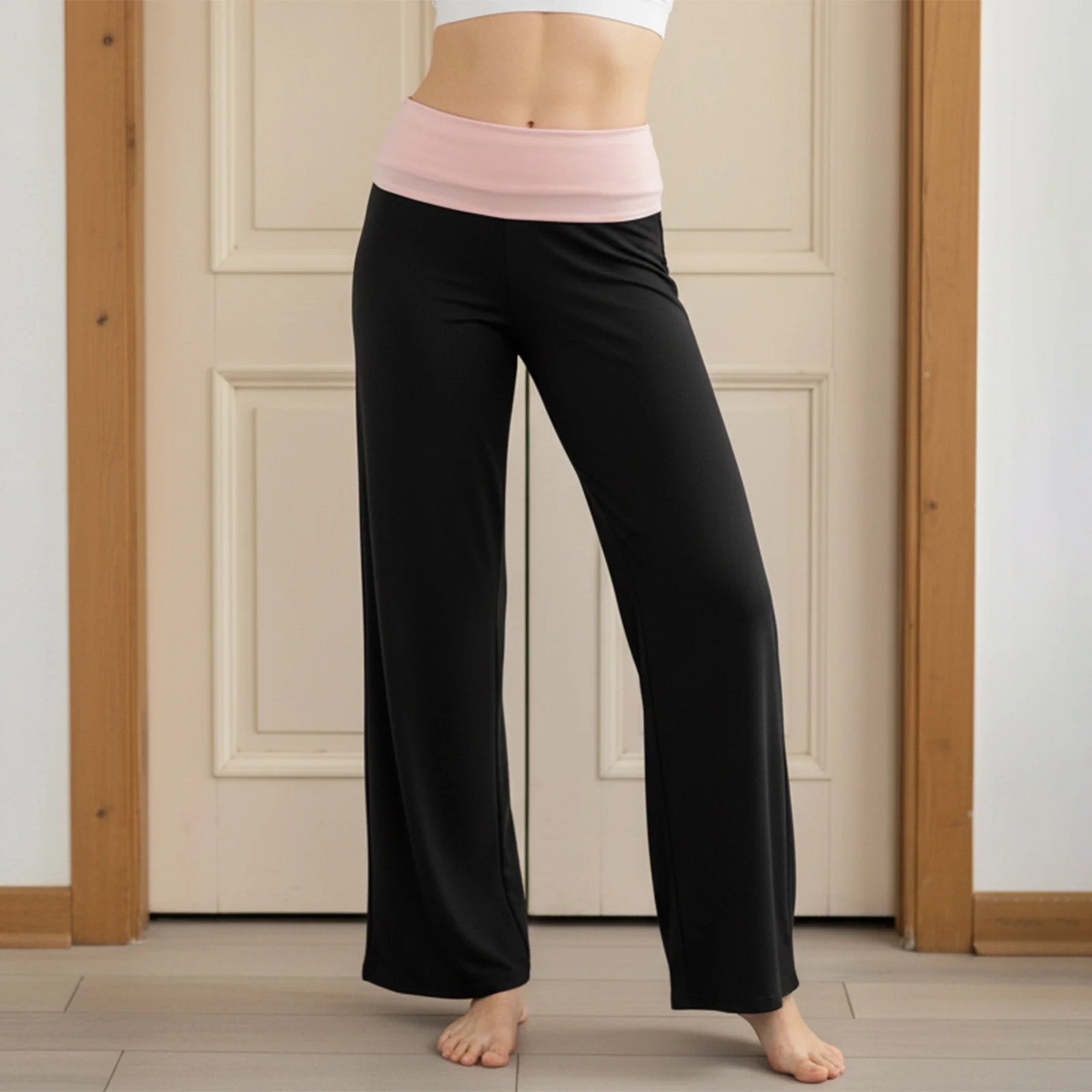

Классические женские повседневные широкие брюки с высокой талией, брюки контрастного цвета, свободные брюки