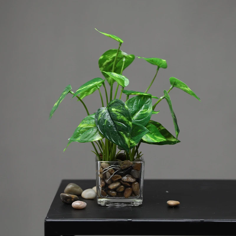 Mini Planta Artificial de bonsái, plantas falsas de 25cm, en maceta, pequeño, verde, árbol de imitación, hojas tropicales para escritorio, decoración interior del hogar