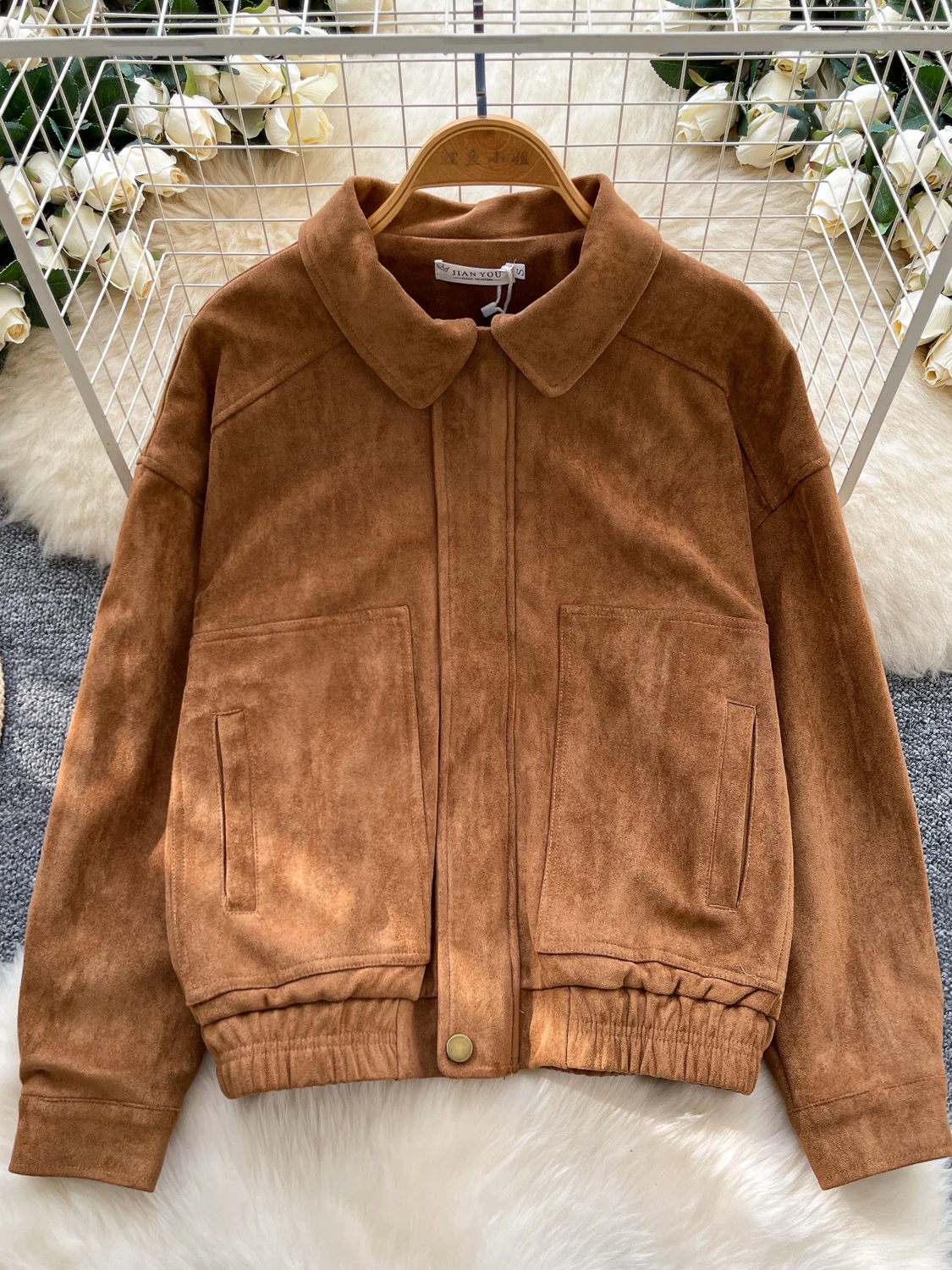 Solto casual pele de veado veludo jaet feminino facionable retro colarinho colete de beisebol topo na moda coreano sle outono 2025