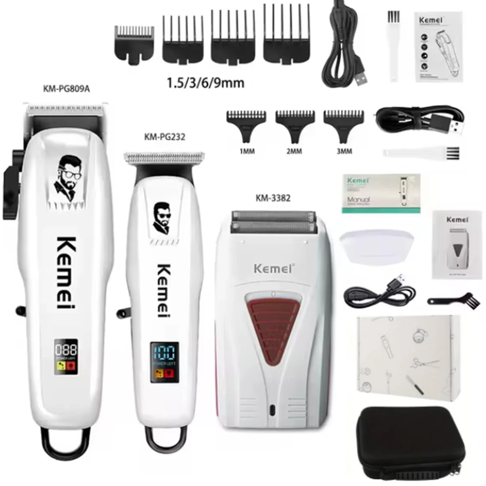 

KEMEI Professional Hair Clipper Set USB Charging Rechargeable Electric Shaver Cordless Beard Trimmer Cutting Machine Shaver