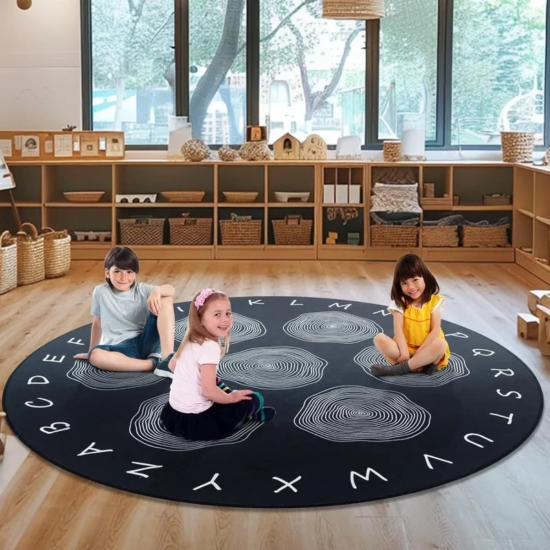 Large Classroom Rugs, ABC Alphabet Educational Area Rug for Kids,6ft Non-Slip Circle Abstract Rugs for Babies and Infants