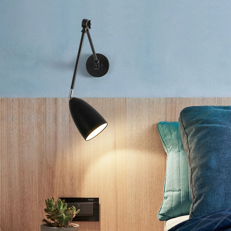 European Modern Minimalist LED Rotating Rocker Wall Lamp Wrought Iron Living Room Study Bedroom Bedside Reading Lighting