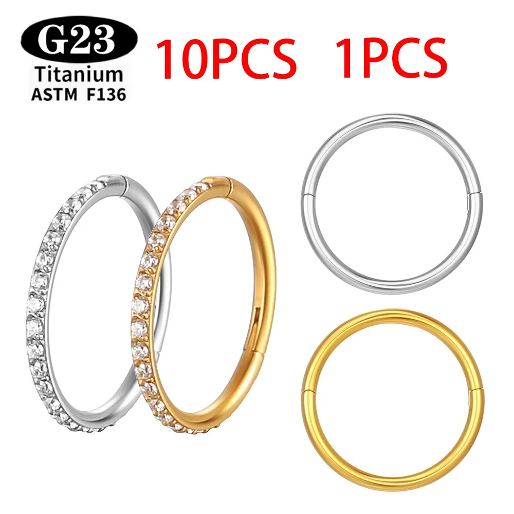 1/10PCS ASTM F136 G23 Titanium Nose Ring Women's Hoop Earrings Piercing Body Jewelry Hinge Clicker Open Diaphragm Nose Ring