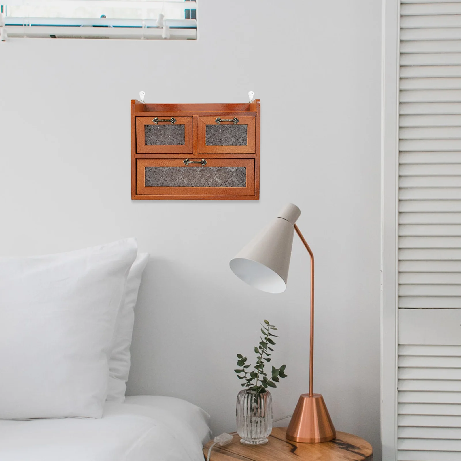 

Wooden Glass Vintage 3Drawer Display Rack for Desk Bedroom Wooden Desktop Storage Cabinet Living Room Storage