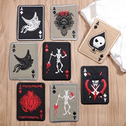Ace Hearts Poker Cards Embroidery Patches Skull Devil Square Appliques Iron on Grim Reaper Badge V for Vendetta Clothes Stickers