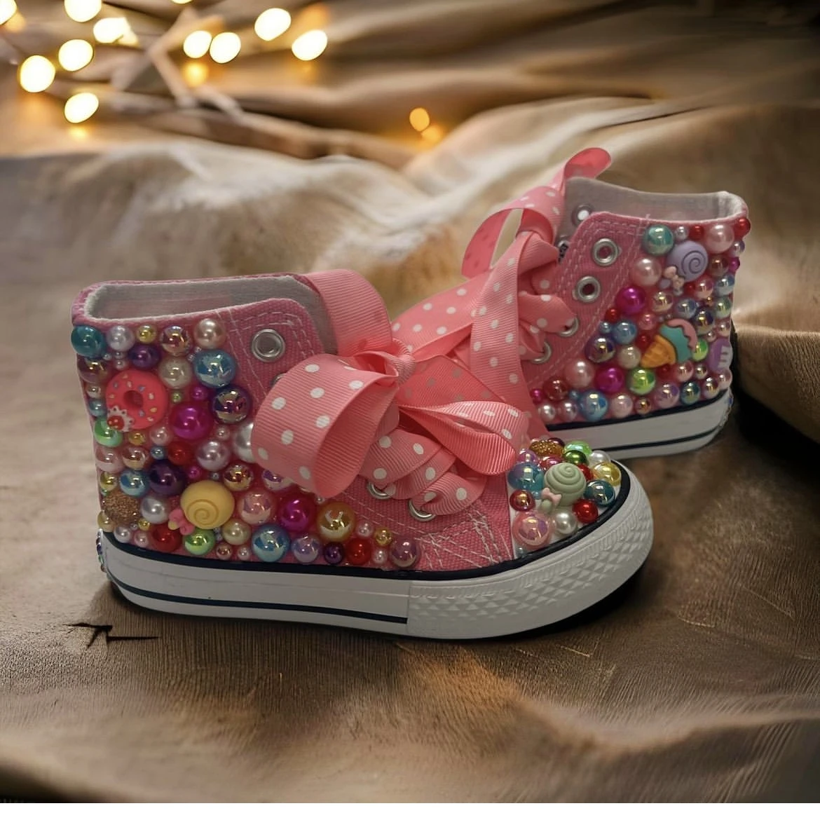 Chaussures Bling en Toile avec Nom et Photo pour Fille, Baskets Bling Faites à la Main avec Perles Arc-en-Ciel, Design Personnalisé pour ixd'Anniversaire