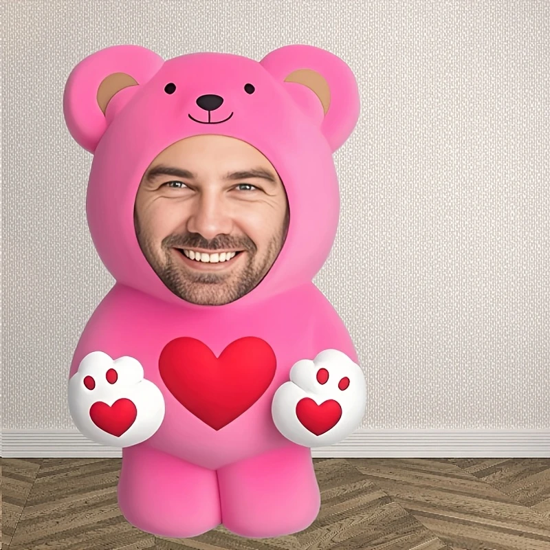 Personalized Double Sided Pink Bear Shape Custom Face Pillow DIY Upload Photo Irregular Cutout Cushion Couple Birthday Gift
