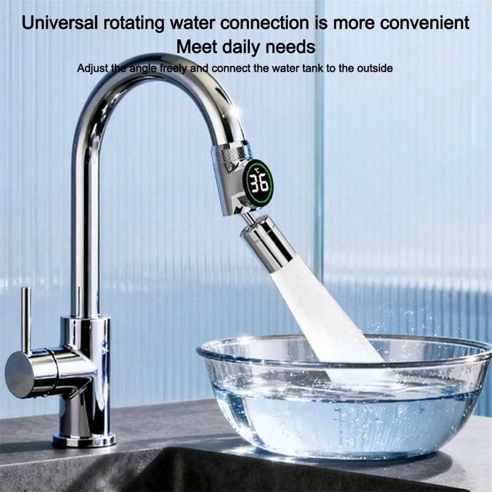 Stainless Steel and ABS Plastic Faucet Aerator with LED Temperature Display and 360 Degree Swivel Compatibility