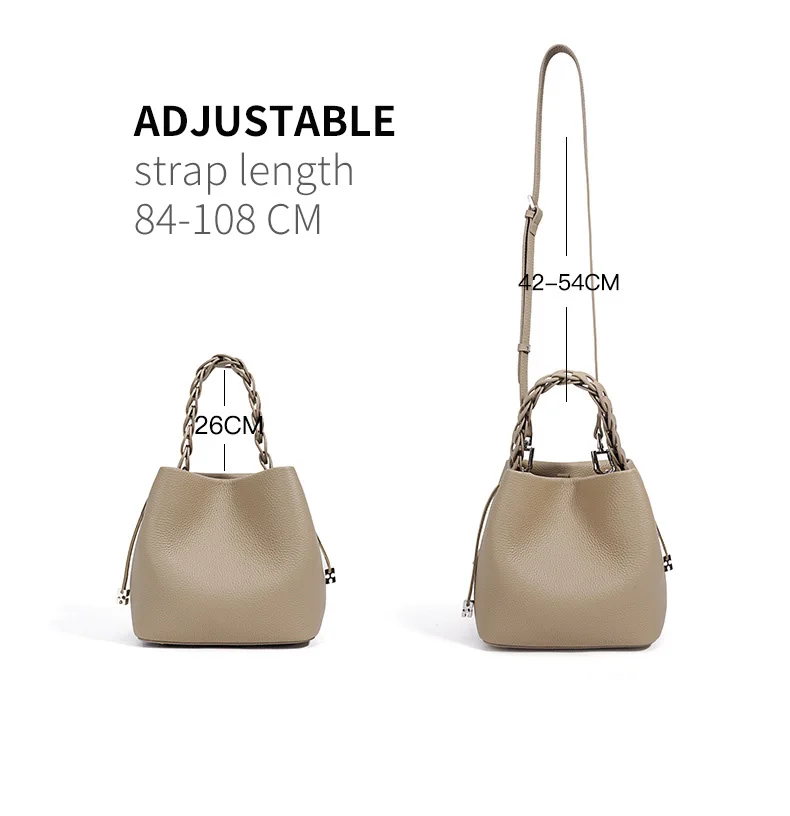 Damen Bucket Bag aus 100% Echtleder, Crossbody Schultertasche, Modische Designer-Shopper-Tasche, Trendige Marken-Handtasche – Detail 8