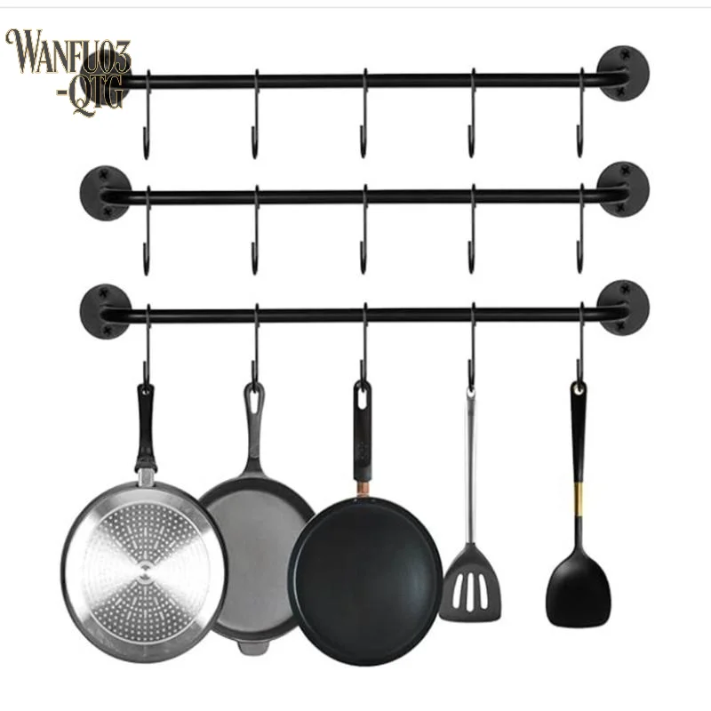 Hot Sale Wall Mounted Metal Coffee Cup Holder 6 Hooks Rustic Black For Kitchen Restaurant Coffee Bar