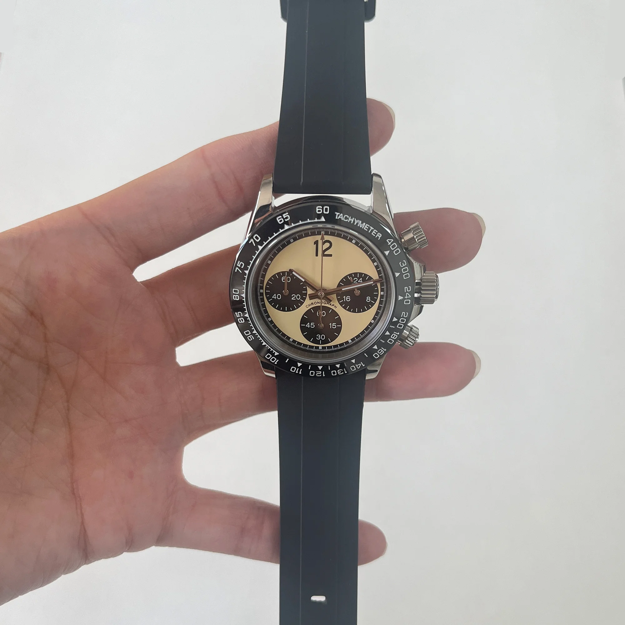 Fashion Parnis 39mm Silver Case Quartz Men Watch Rubber Strap Chronograph Sapphire Crystal Men Waterproof Watch Man Gift Clock