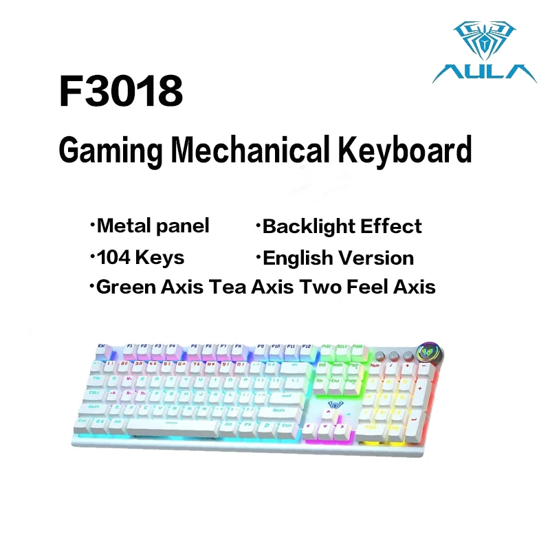 

AULA F3018 Gaming Mechanical Keyboard Tea/Green Double Sensory Axis Body Metal Panel Cool Light Effect Injection Molding 104Key