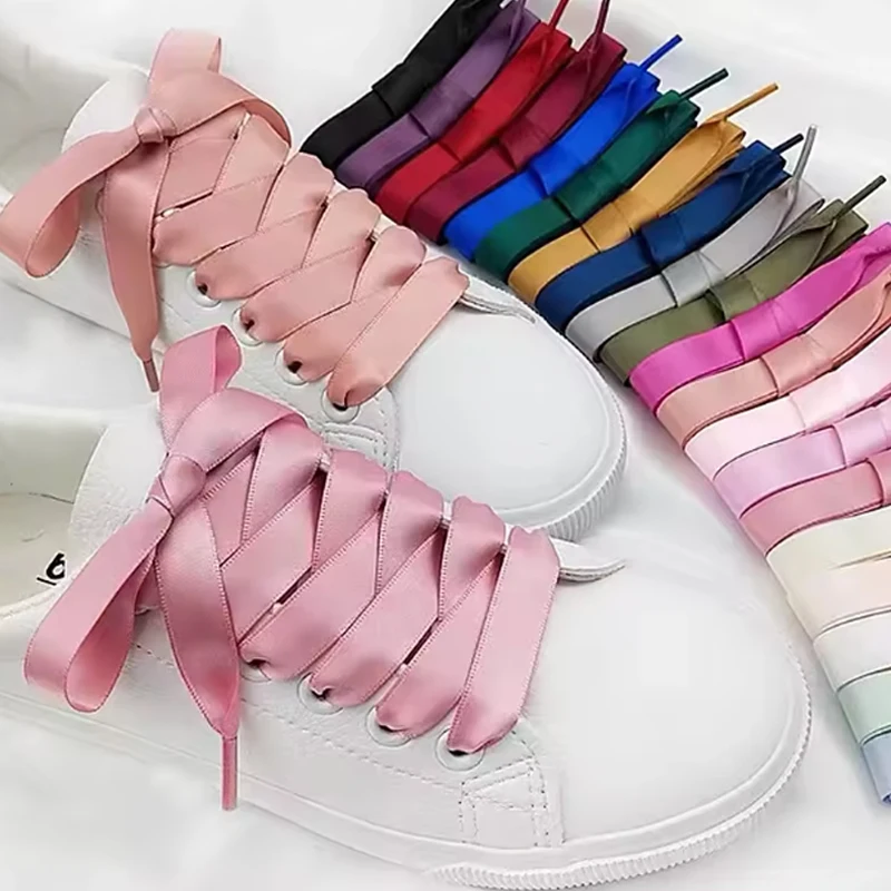 2 pairs of double-sided polyester fiber silk candy colored shoelaces with a width of 2cm satin shoelaces